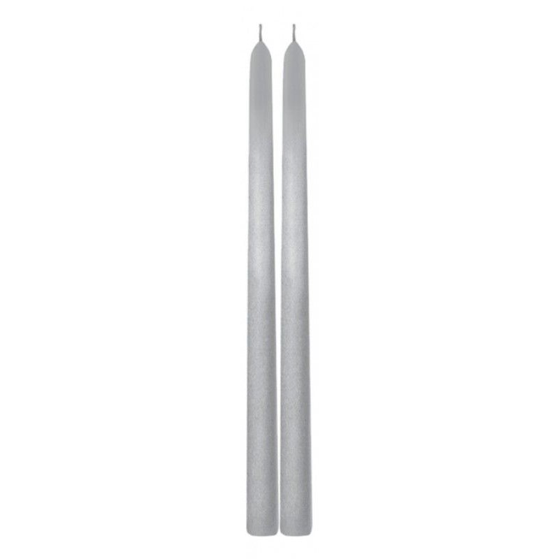 Svíčka vysoká úzká stříbrná 30 cm 2 ks