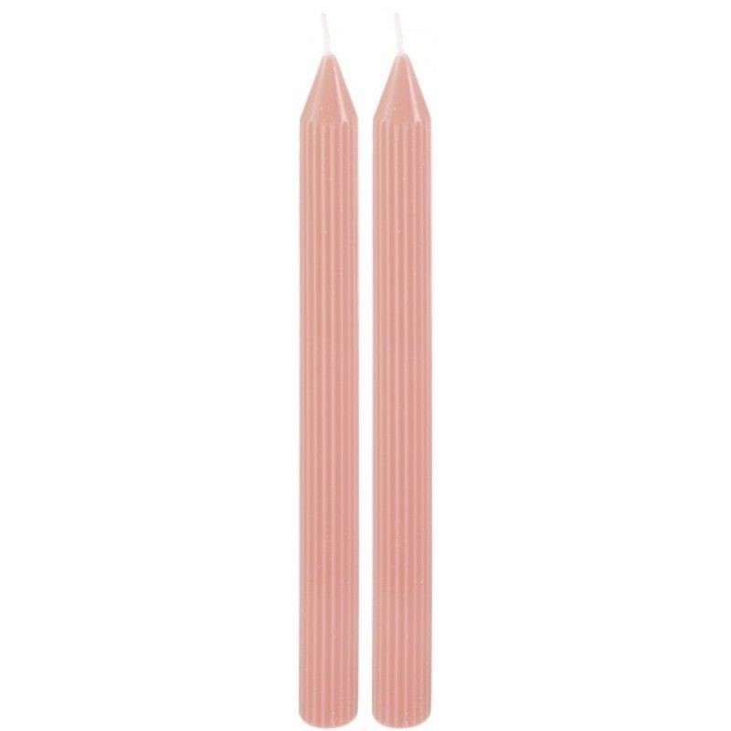 Svíčka vysoká úzká žebrovaná pastelově růžová 25 cm 2 ks