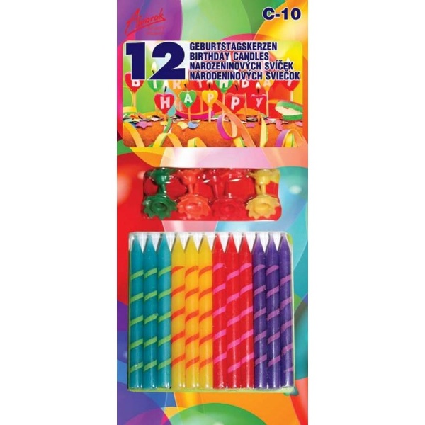Svíčky dortové multicolor šikmý proužek 12 ks