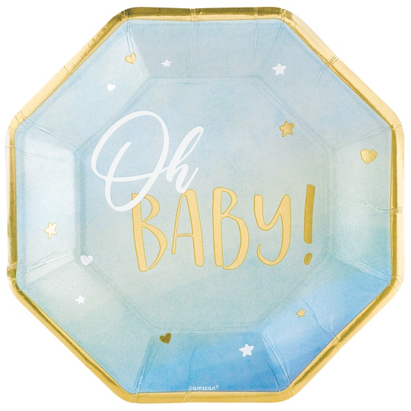 Baby shower Oh baby boy -  Talířky  modré hranaté 8 ks 26,6 cm