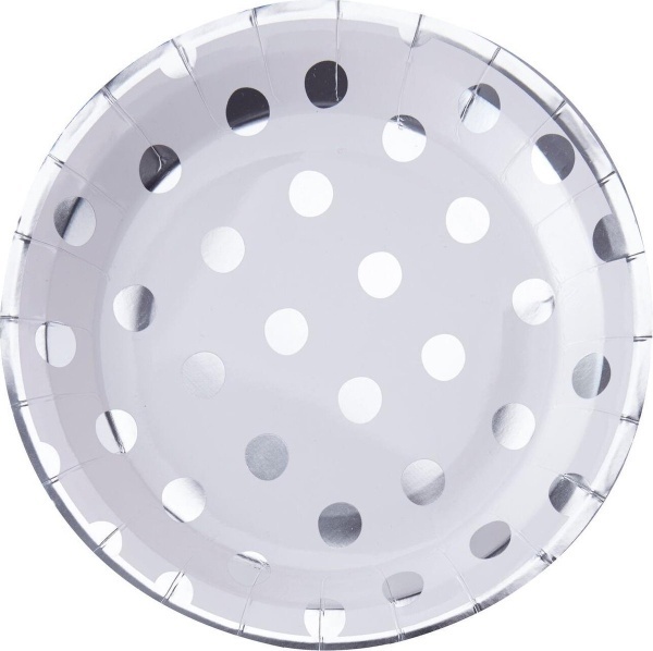 TALÍŘE papírové stříbrné s metalickými puntíky 23cm 8ks