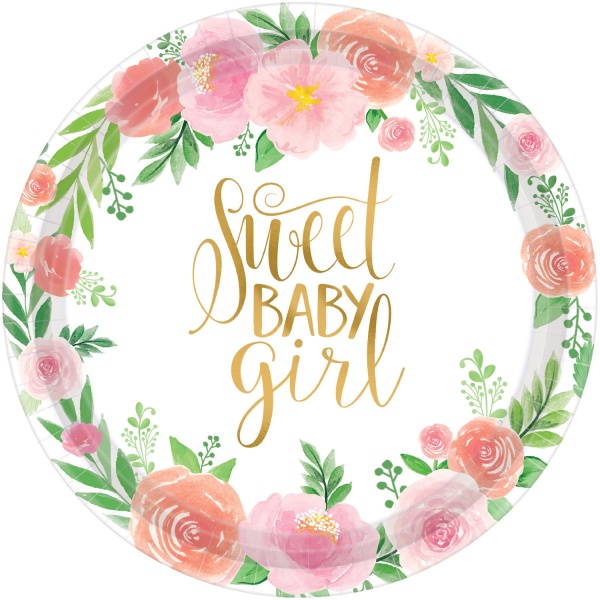 Floral Sweet Baby Girl - Talířky papírové l 18 cm 8ks