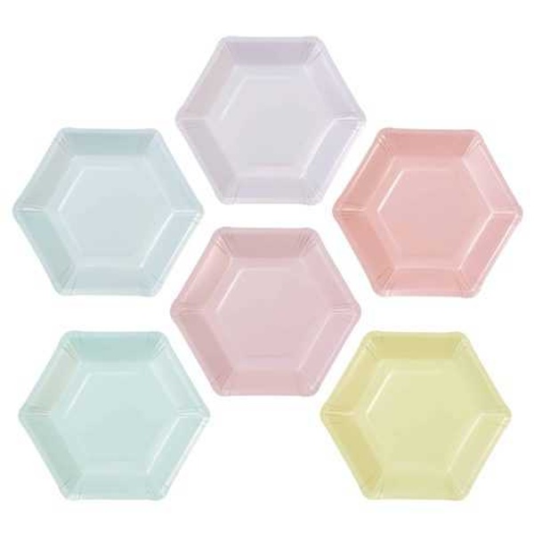 TALÍŘKY papírové Hexagon pastelový mix 16,5 x 19 cm 12 ks