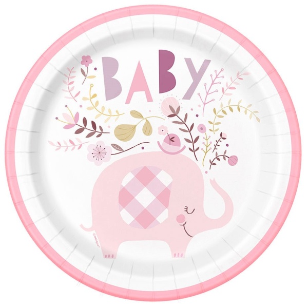Baby shower Slůně růžové - Talířky papírové 23 cm 8ks