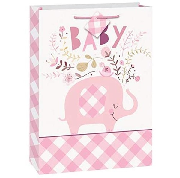 Baby party -Taška dárková XXL Slon růžový 32,5x45,5cm