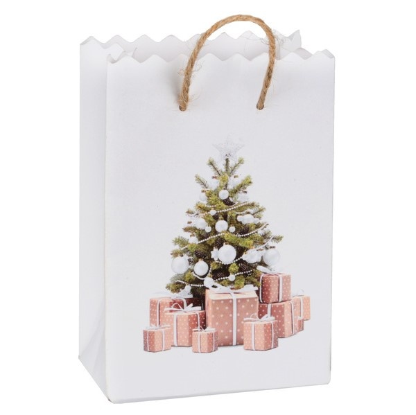 Vánoční taštička dárková papírová Stromeček bílý 6x3x9cm 6ks
