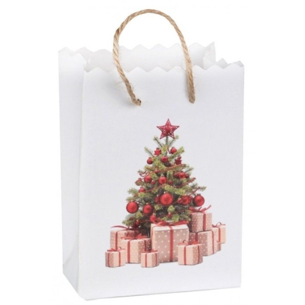 Vánoční taštička dárková papírová Stromeček červený 6x3x9cm 6ks