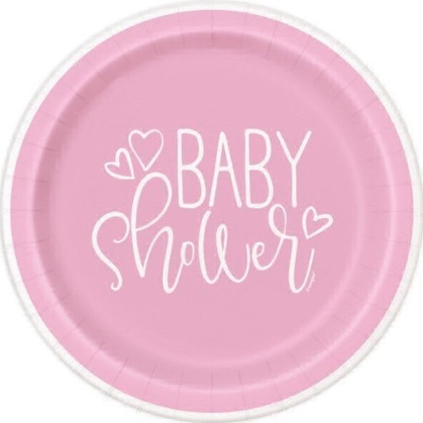 Talíře papírové Baby Shower růžové 8 ks