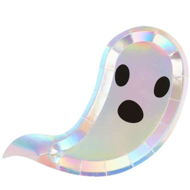 Halloween Boo - Talíře papírové Duch s duhovými odlesky 14,5 x 19 cm 8 ks