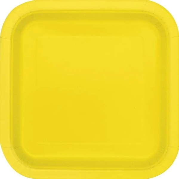Levně Talíře papírové čtvercové neonově žluté 22 x 22 cm 14 ks