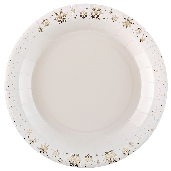 Talíře papírové slonová kost se zlatými vločkami 23cm 10ks