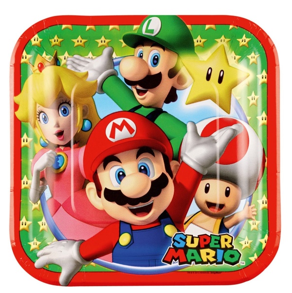 Talířky papírové čtvercové Super Mario 18 x 18 cm 8 ks