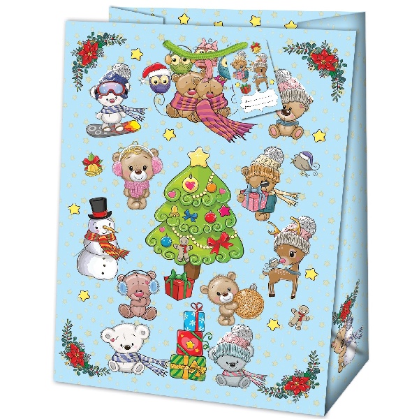 Taška dárková Jumbo Baby zvířátka u stromečku 44,5 x 33 x 13,7 cm