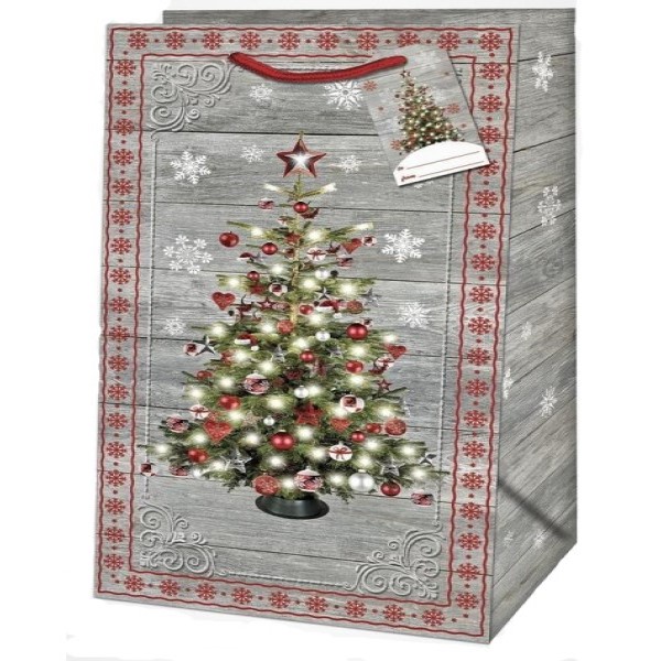 Taška dárková Jumbo Vánoční stromeček a vločky 44,5 x 33 x 13,7 cm