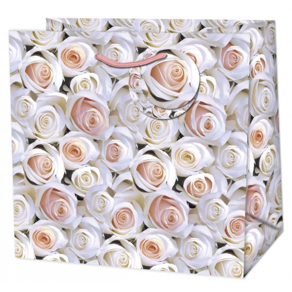 Taška dárková Maxi Růže svatební 30 x 30 x 13,7 cm