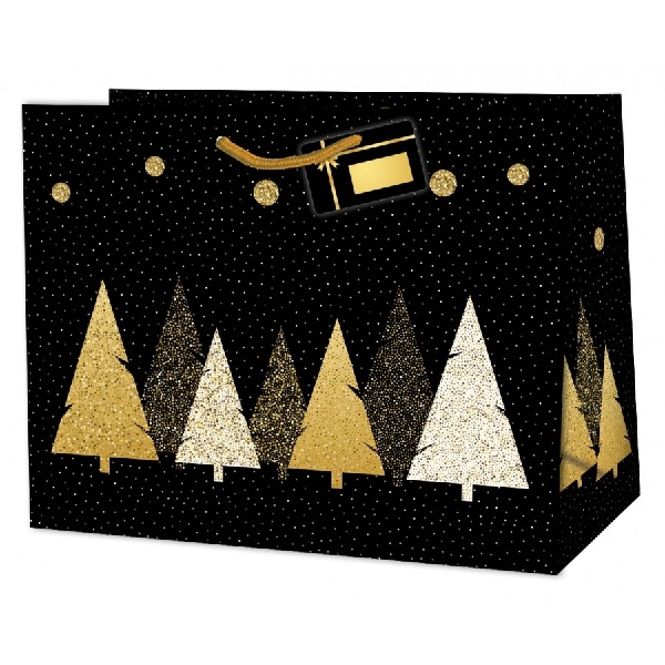 Taška dárková Maxi Stromečky černá/zlatá 33 x 26,7 x 13,7 cm