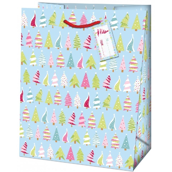 Taška dárková Maxi Vánoční stromečky barevné 33 x 26,7 x 13,7 cm