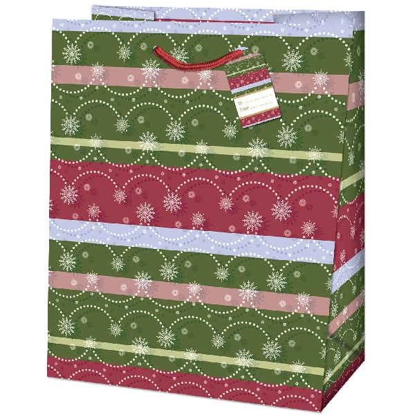 Taška dárková Maxi Vločky a pruhy 33 x 26,7 x 13,7 cm