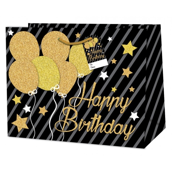 Happy Birthday Black gold - Taška dárková Maxi 26,7 x 33 x 13,7 cm