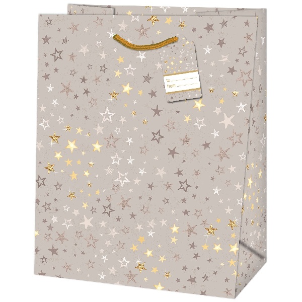 Taška dárková Medium Hvězdy zlato-stříbrné 19 x 10,2 x 23 cm
