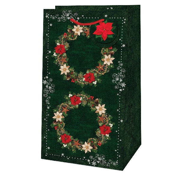 Taška dárková Piccolo zelená Vánoční věnec 21 x 11 x 6,5 cm