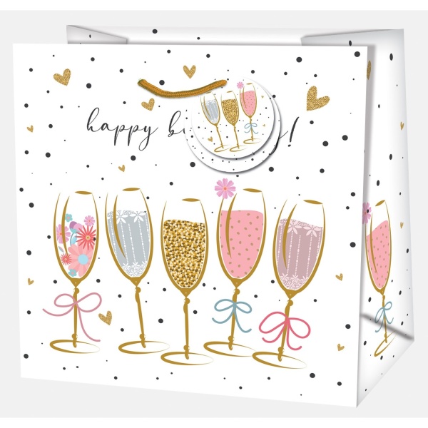 Taška dárková čtvercová Skleničky Happy Birthday 15 x 6 x 14,6 cm