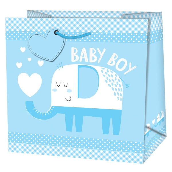 Taška dárková čtvercová Slon Baby Boy 15 x 6 x 14,6 cm
