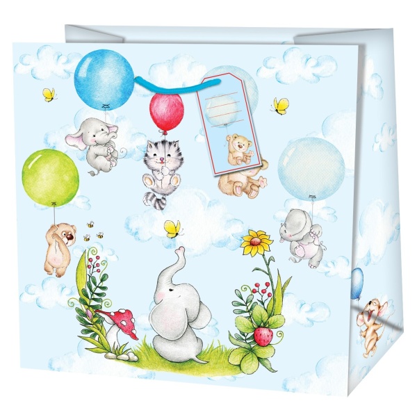 Taška dárková čtvercová Zvířátka s balónky 15 x 6 x 14,6 cm