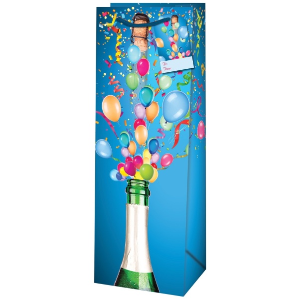 Taška dárková na láhev Šampaňské s balónky 12,6 x 8,9 x 36 cm