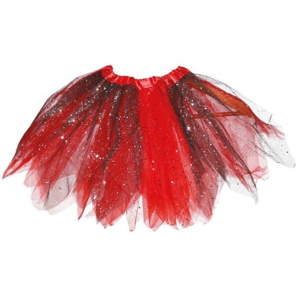 Tutu sukně dětská červeno-černá s glitry 30 cm
