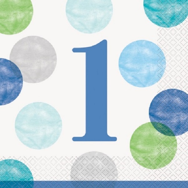Levně Ubrousky 1. narozeniny s modrými puntíky 16ks