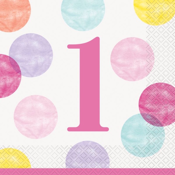 Levně Ubrousky 1. narozeniny s růžovými puntíky 16ks