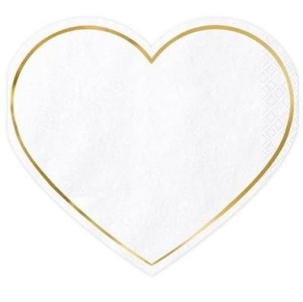 Ubrousky bílé srdce Srdce se zlatým lemováním 20 ks