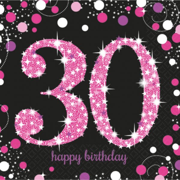 Levně UBROUSKY papírové Sparkling pink narozeniny "30" 33x33 cm 16ks