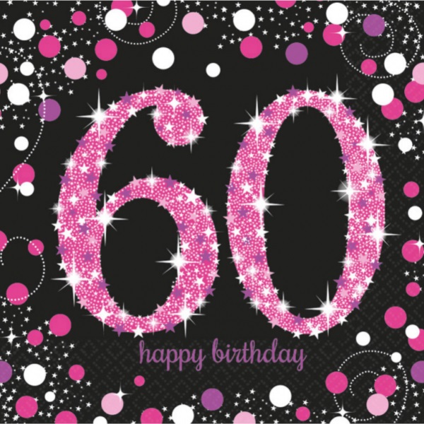 UBROUSKY papírové Sparkling pink narozeniny "60" 33x33cm 16ks