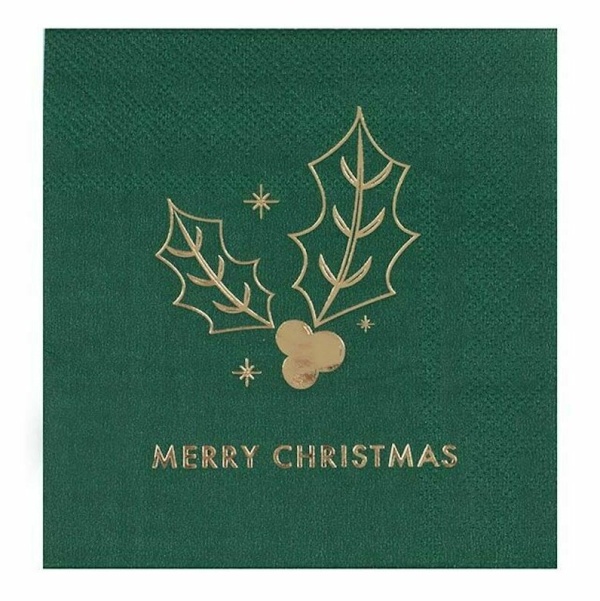 Ubrousky vánoční banketové Merry Christmas zelené 25x25cm 16ks