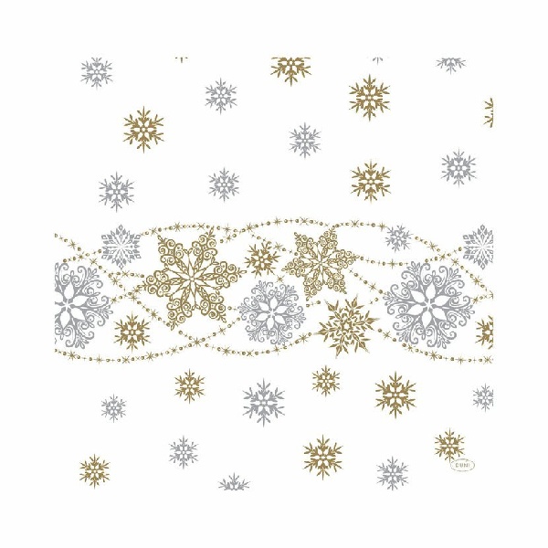 Levně Ubrousky Dunisoft bílé s vločkami Snow Glitter 40 x 40 cm 12 ks