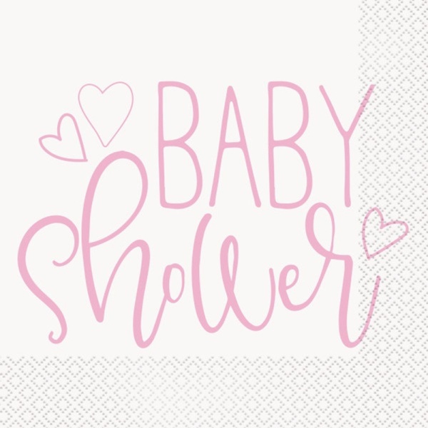 Ubrousky papírové Baby Shower růžové 16 ks