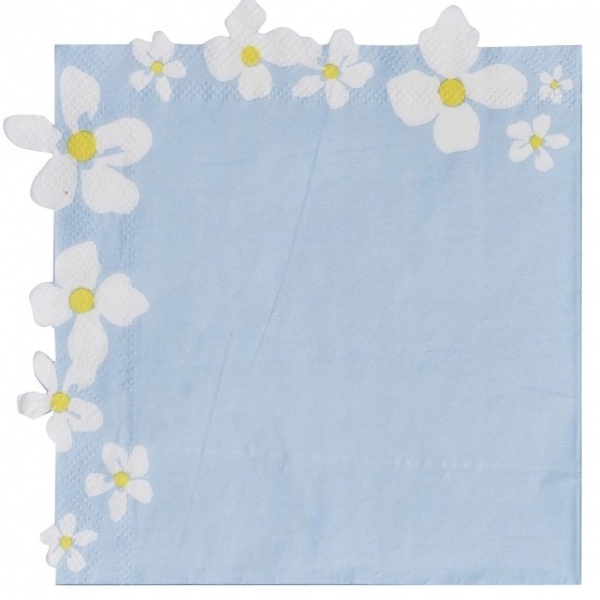Flowers party - Ubrousky papírové Floral pastelově modré 16 x 16 cm 16 ks