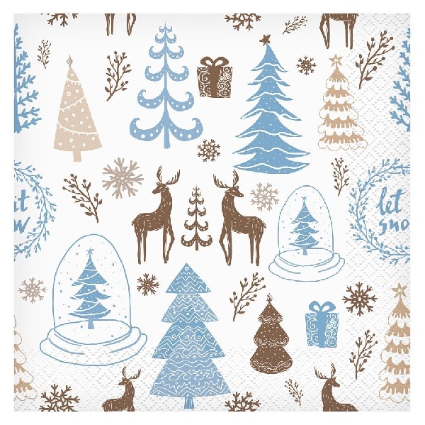 Vánoční ubrousky papírové Hello Winter,bílé, 33 x 33 cm 20 ks