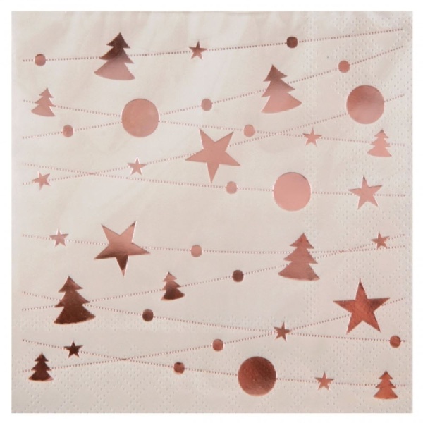 Ubrousky vánoční motivy rose gold - Ivory 12,5 x 12,5 20 ks