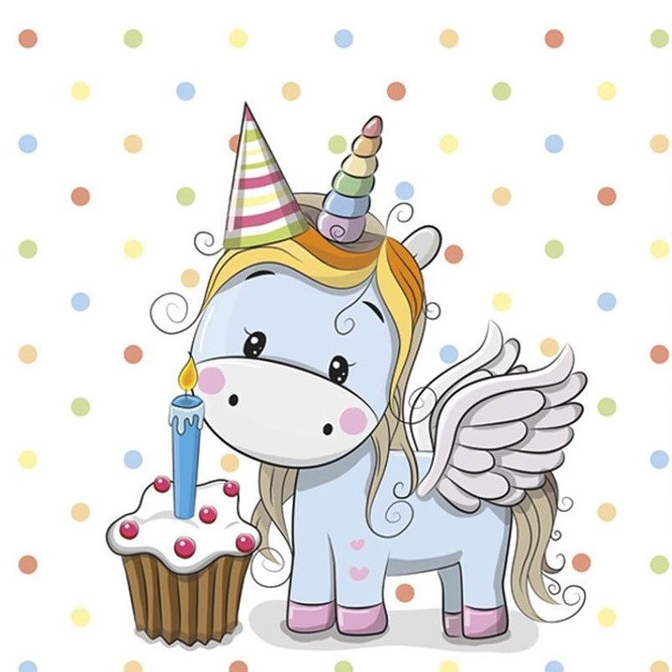 Ubrousky pap�rov� Jednoro�ec s punt�ky 33 x 33 cm 20 ks