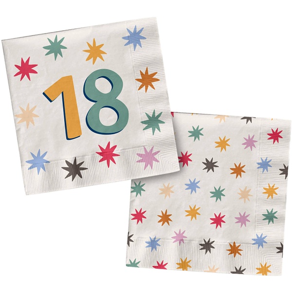 Levně Ubrousky papírové Starburst 18. narozeniny 33 x 33 cm 20 ks