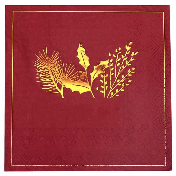 Levně Ubrousky vánoční větvičky červeno-zlaté 33 x 33 cm 20 ks