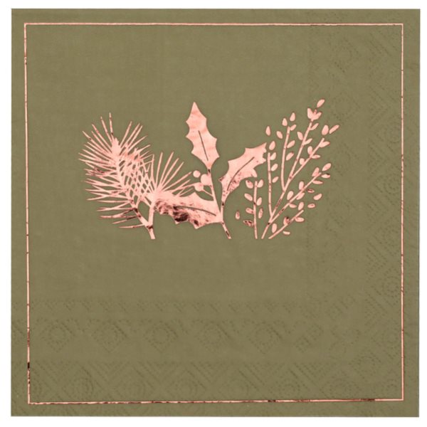 Levně Ubrousky papírové Vánoční větvičky olivovo-růžové 33 x 33 cm 20 ks