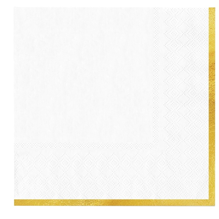 Ubrousky pap�rov� b�l� se zlat�m prou�kem 33 x 33 cm 10 ks