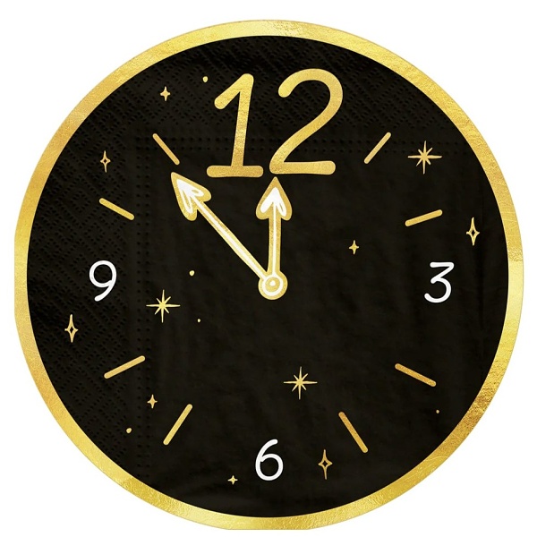 Ubrousky papírové novoroční hodiny černo-zlaté 10 ks