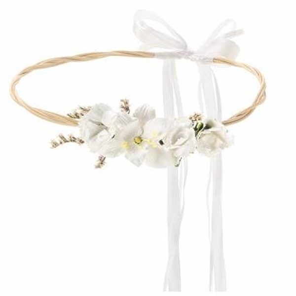 Svatební věneček do vlasů květinový bílý 18 cm