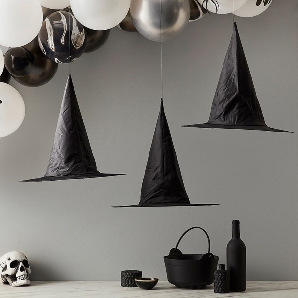 Halloween dekorace - ZÁVĚSNÉ čarodějnické klobouky 3ks