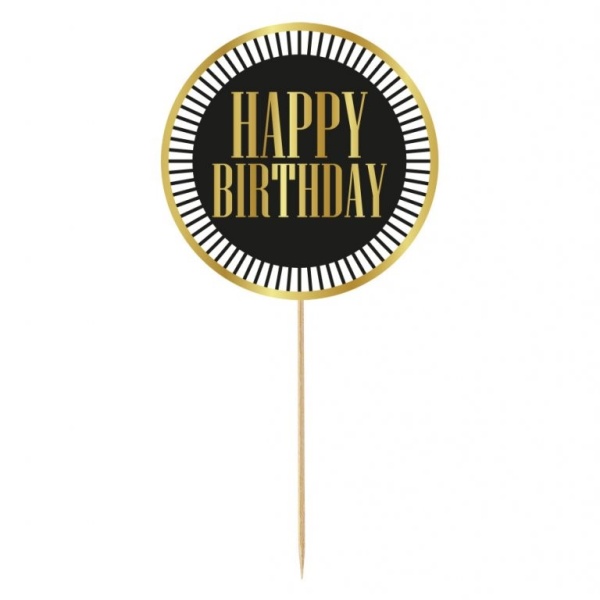 Zápich dortový Happy Birthday černo-zlatý 10 cm
